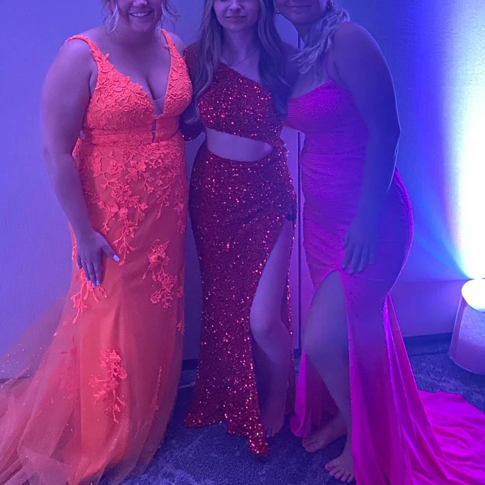 red sequins prom dress